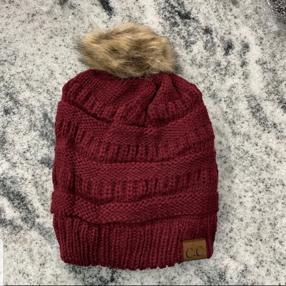 Burgundy Pom Beanie - Picture 1 of 3